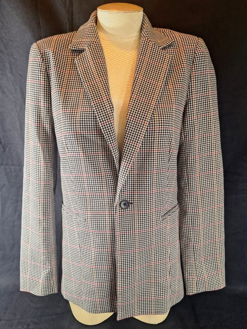 Lucky Brand Plaid Black Red Single Button Blazer Women's Sz S Preppy